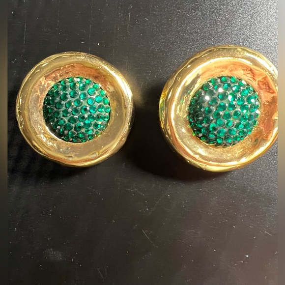 Caroline Williams huge green vintage earrings - Picture 1 of 5